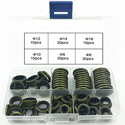 GONNELY Kit de junta tórica de sellado - 100 piezas de junta de tapón de drenaje de metal Junta de arandela de alta presión de goma hidráulica Junta de sellado de unión de aceite （6 mm-16 mm）