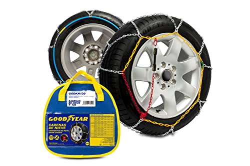 Goodyear GODKN120 1 Juego de 2 Cadenas Nieve METALICAS para Coche 9MM, Talla 120, con Tensor automático