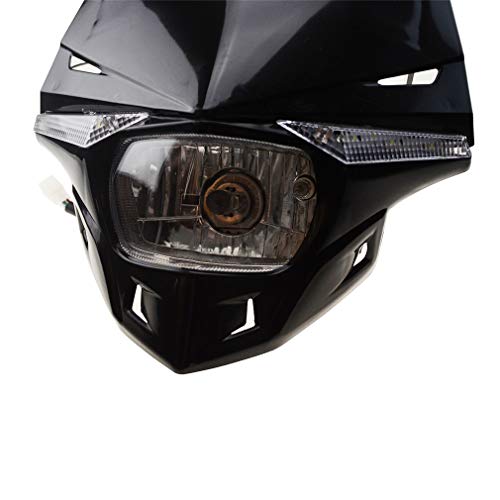 GOOFIT 12v 35w Faro Delantero Moto H4 LáMpara HalóGena De Luz Principal Led De Luz Lateral Universal Motocross Reemplazo Para Bicicleta Cafe Racer Atv Negro