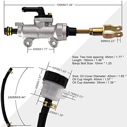 GOOFIT Bomba De Freno Cilindro Maestro De Trasero Con DepóSito Reemplazo Para Cb400 Cbr250 Cbr400cb-1 50cc 70cc 90cc 110cc 125cc Pit Bike Scooter Ciclomotor Atv Quad Motor Plata