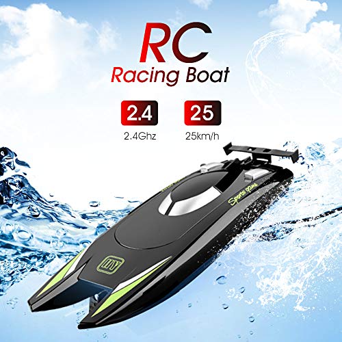 GoolRC Barcos RC para Niños Adultos 25 km / h Barco de Carreras de Alta Velocidad 2 Canales Barcos de Control Remoto para Piscinas Barco de Carreras (Negro)