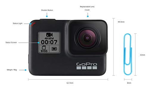 Gopro  Hero7  Black  -  Cámara  De  Acción  (Sumergible Hasta 10M, Pantalla  Táctil,  Vídeo  4K  Hd,  Fotos  De  12  Mp,  Transmisión  En  Directo  Y  Estabilizador), Color Negro