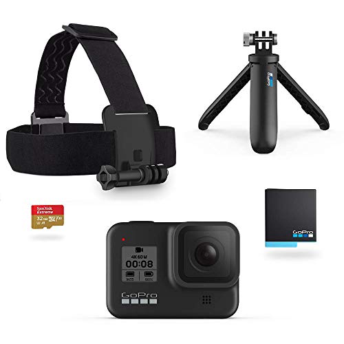 GoPro Kit HERO8 Black - incluye Shorty, correa para la cabeza, batería de repuesto y tarjeta de memoria de 32 GB