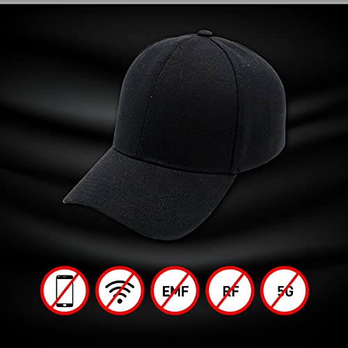 Gorra de béisbol de protección 5G, protección contra la radiación de los CEM y los teléfonos móviles, protección de alta tecnología con plata, blindaje CEM/EMV hasta el -99%, antibacteriano - negro