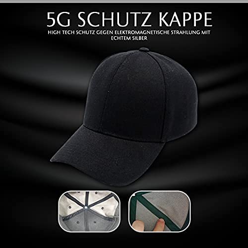 Gorra de béisbol de protección 5G, protección contra la radiación de los CEM y los teléfonos móviles, protección de alta tecnología con plata, blindaje CEM/EMV hasta el -99%, antibacteriano - negro