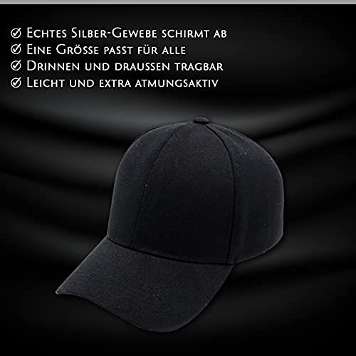 Gorra de béisbol de protección 5G, protección contra la radiación de los CEM y los teléfonos móviles, protección de alta tecnología con plata, blindaje CEM/EMV hasta el -99%, antibacteriano - negro