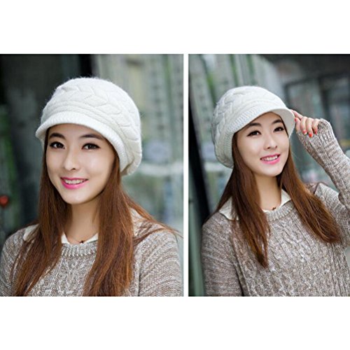 Gorro de invierno de Leorx de lana, para mujer, con visera, color blanco, tamaño M