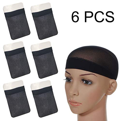 Gorros de Peluca de Nylon Elástico, Casquillo para Pelucas, Nailon, Estiramiento Gorra Peluca, Redecillas de Pelo Peluca de Nylon para Mujeres y Hombres(Negro, 6piezas)