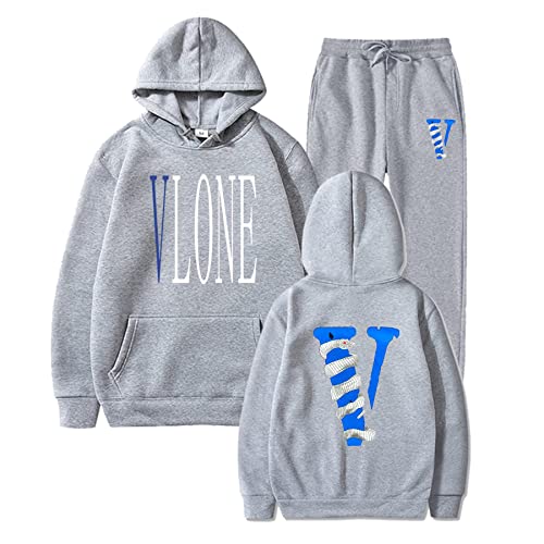 Gran V Sudadera con capucha y pantalones de chándal Conjunto de manga larga Jersey V Patrón Sudaderas Amigos Ángeles Sudadera Chándal Hombres Mujeres, Gris, XL