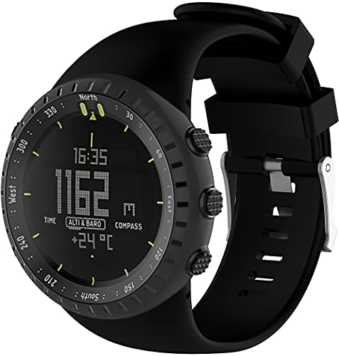 Gransho Correa de Reloj Compatible con Suunto Core All Black, Silicona Correa Reloj con Acero Inoxidable Hebilla desplegable (Pattern 8)