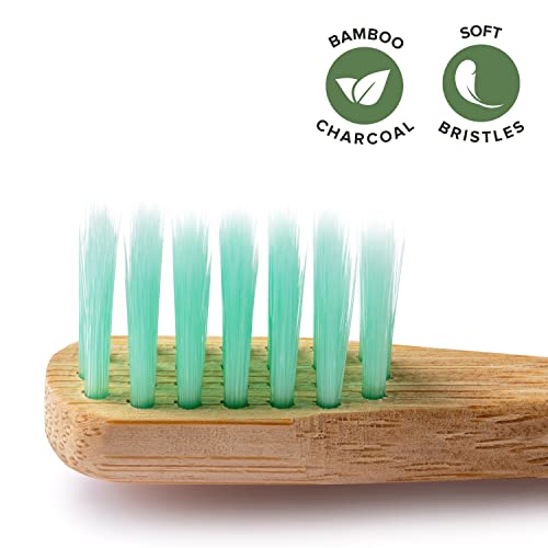 Greenzla Cepillos de dientes de bambú para niños (Kit de 6) | Cepillos de Dientes de Carbón de Cerdas Suaves | Set de cepillos de dientes para niños de bambú natural, biodegradables y orgánicos