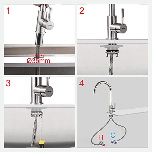 GRIFEMA G4008 Irismart, Cocina Inoxidable con caño orientable 360 °, Grifo de Fregadero Alto, Gris (Acero), Senza Doccia