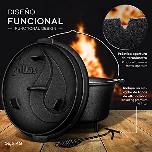 grillas® Set de Olla Holandesa | Dutch Oven | Horno Holandés de Hierro Fundido Esmaltado | Cazuela con Tapa y Asas