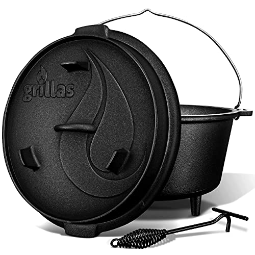 grillas® Set de Olla Holandesa | Dutch Oven | Horno Holandés de Hierro Fundido Esmaltado | Cazuela con Tapa y Asas