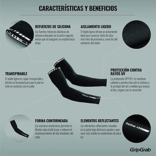 GripGrab Light Midseason Cycling Arm Warmers Anti-Slip Lightweight Thin Spring Summer Sleeves Road Mountain Gravel Bike Calentadores, Adultos Unisex, Negro, M