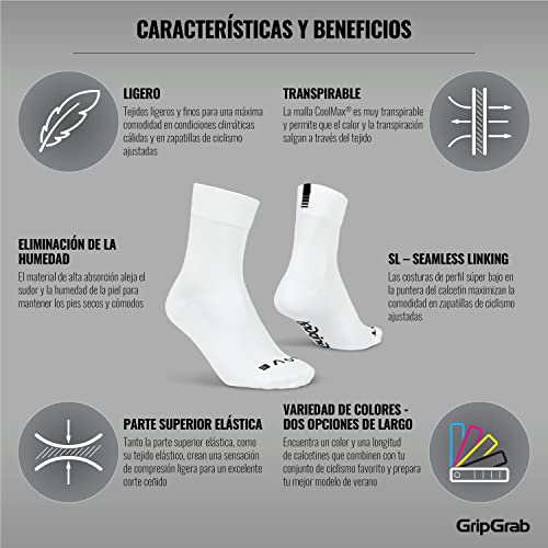 GripGrab Lightweight SL Performance Summer Cycling Socks Eyecatching 8 Colours 2 Lengths for Road Mountain Gravel Bike, blanco, 44-47