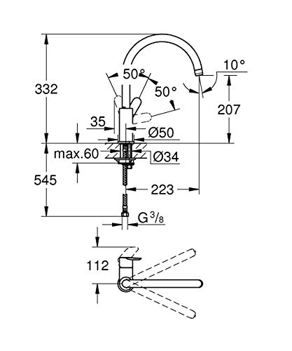 Grohe BauEdge - Grifo de cocina - Monomando de fregadero 1/2", acabado cromado (Ref 31367001)