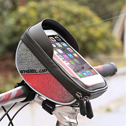 GSDJU Bolsa De Bicicleta Bolsa De Teléfono Móvil con Pantalla Táctil Impermeable Bolsa De Manillar De Viga Delantera De Bicicleta De Montaña 6 Pulgadas Rojo