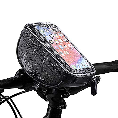 GSDJU Bolsa para Bicicleta Bolsa De Teléfono Móvil con Pantalla Táctil Repelente Al Agua Bolsa De Tubo Superior para Manillar De Viga Delantera para Bicicleta De Montaña 6.5 Pulgadas Negro