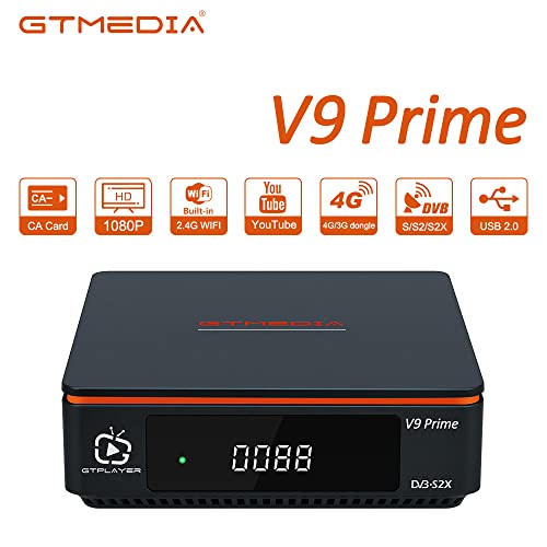 GTMEDIA V9 Prime Decodificador Satelite DVB-S/S2/S2X 2.4G WiFi Incorporado Receptor Satelite Soporta PVR/T2-MI/Biss Auto Roll/AVS+/VCM/ACM,H.265 1080P Full HD IPTV,HEVC 10 Bits, Cccam, Newcam, youtube