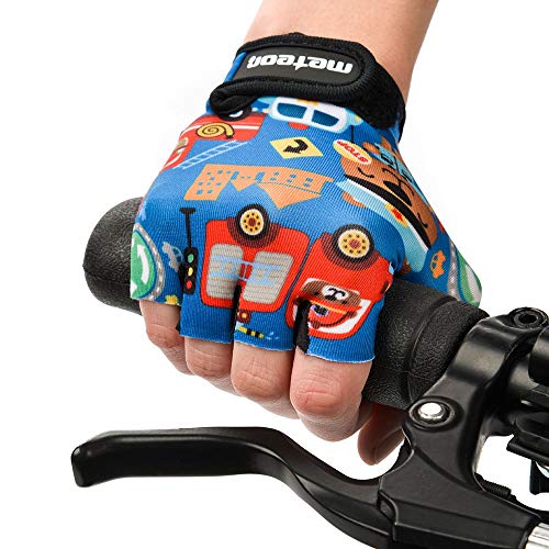 Guantes Bicicleta MTB BMX Ciclismo Montaña Carretera Fitness Gimnasio Bici Escalada Senderismo y Otros Deportes Guantes Deportivos Sin Dedos para Mujer y Hombre (JR XS ~6-6,5cm, Safe City)