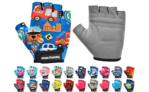 Guantes Bicicleta MTB BMX Ciclismo Montaña Carretera Fitness Gimnasio Bici Escalada Senderismo y Otros Deportes Guantes Deportivos Sin Dedos para Mujer y Hombre (JR XS ~6-6,5cm, Safe City)