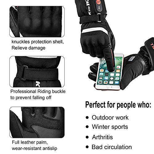 Guantes Calefactables Moto, Guantes de Invierno para Hombres y Mujeres Impermeables en Activadas al Aire Libre Esquí Motociclismo Pesca Senderismo Caza Prevenir Artritis Enfermedad de Raynaud M