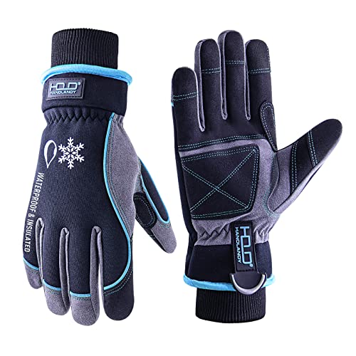 Guantes de trabajo con aislamiento impermeable, guantes térmicos de invierno para hombres y mujeres, pantalla táctil, cálidos para esquí, snowboard, guantes para clima frío (azul, grande)