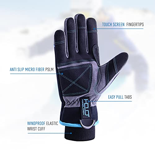 Guantes de trabajo con aislamiento impermeable, guantes térmicos de invierno para hombres y mujeres, pantalla táctil, cálidos para esquí, snowboard, guantes para clima frío (azul, grande)