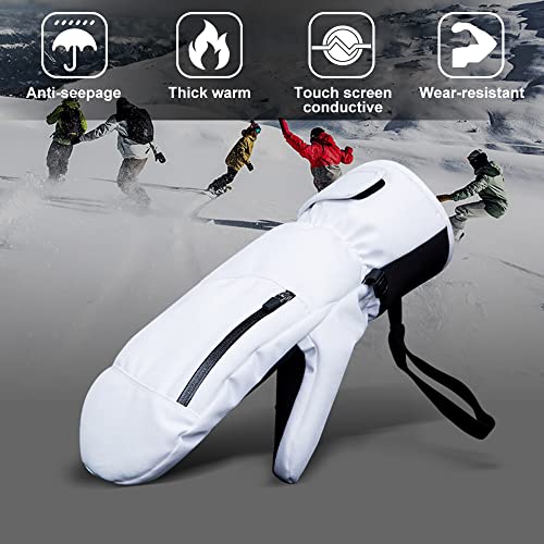 Guantes Invierno Hombre Mujer, Guantes Termicos Tactiles, Guantes Frio Extremo, Guantes Nieve Niño Niña, Esquí Snowboard Bicicleta Montaña Moto Ciclismo Deportes Impermeable Muy Cálidos (M, Blanco)
