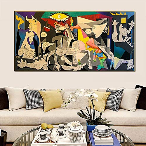 Guernica-picasso's Canvas Works Copy Famous Wall Art Canvas Poster Print Picture para la sala de estar moderna Decoración del hogar 75x150cm (30x60in) Marco interno