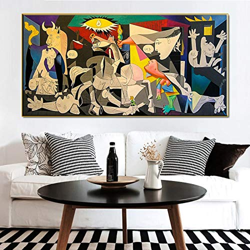 Guernica-picasso's Canvas Works Copy Famous Wall Art Canvas Poster Print Picture para la sala de estar moderna Decoración del hogar 75x150cm (30x60in) Marco interno