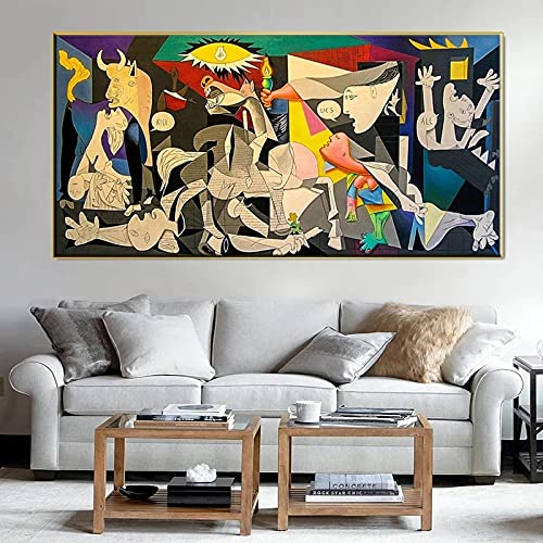 Guernica-picasso's Canvas Works Copy Famous Wall Art Canvas Poster Print Picture para la sala de estar moderna Decoración del hogar 75x150cm (30x60in) Marco interno