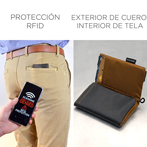 GUGGIARI® Tarjetero en Cuir PU para Tarjetas de Crédito - Mini Cartera Anti RFID para Hombre - Billetera Ligera y Compacta - Billetes, Tarjetas, Llaves estarán Seguras en la Cartera Antirrobo (Rust)