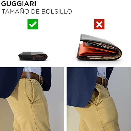 GUGGIARI® Tarjetero en Cuir PU para Tarjetas de Crédito - Mini Cartera Anti RFID para Hombre - Billetera Ligera y Compacta - Billetes, Tarjetas, Llaves estarán Seguras en la Cartera Antirrobo (Rust)