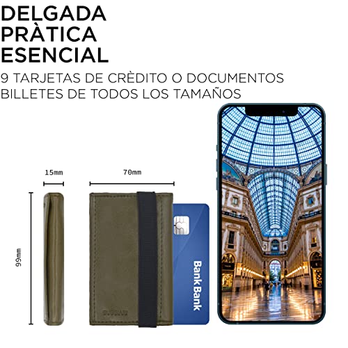 GUGGIARI® Tarjetero para Tarjetas de Crédito - Mini Cartera Hombre con Monedero - Billetera Slim de Cuero PU y Microfibra con RFID y Cierre Elástico (Green)