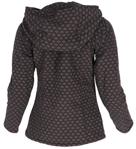 GURU SHOP Goa Festival Flower of Life - Chaqueta con capucha ancha para mujer, algodón, estilo bohemio negro/marrón L-XL