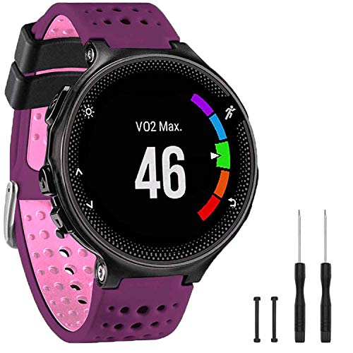 GVangel Correa Compatible con Garmin Forerunner 235, Correa de Repuesto de Silicona Suave para Reloj Inteligente 220/230/235/620/630/735XT/235 Lite para Mujeres y Hombres (Púrpura-Rosado)