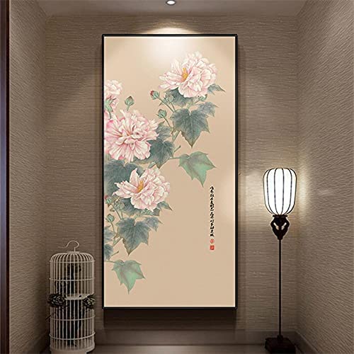 GYJDD Cuadros decoracionArte de Pared Poster Retro Cuadros peonía Flor Planta Estilo Chino Lienzo Pintura impresión Oficina Salon de Estar Decoracion del hogar60x80cm x1 Sin Marco