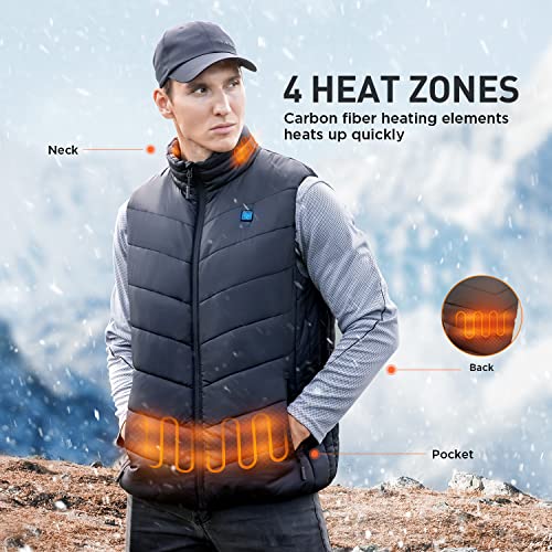 GZHJS Chaleco Calefactable para Hombre, Chaleco Térmico Impermeable y Lavable con 3 Temperatura Ajustable, Chaleco Calefactor con Batería de 10000 mAh para Deporte Outdoor o Trabajo en Invierno, XL