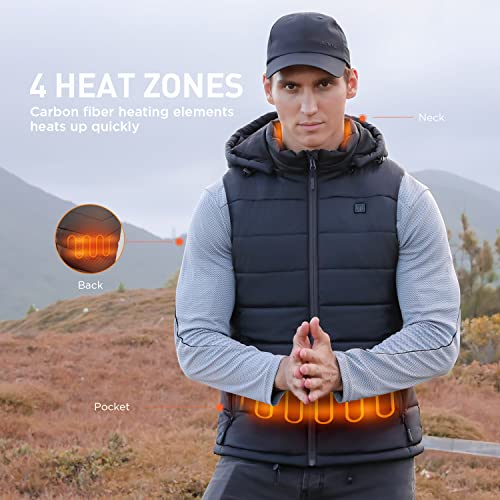 GZHJS Chaleco Calefactable para Hombre, Chaleco Térmico Impermeable y Lavable con Capucha Desmontable, Chaleco Calefactor con Batería de 10000 mAh para Deporte Outdoor o Trabajo en Invierno, M