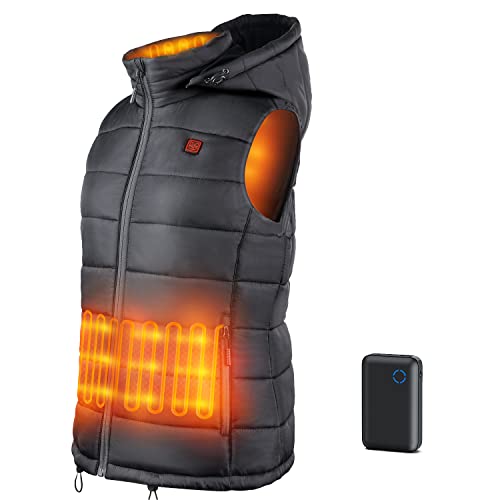 GZHJS Chaleco Calefactable para Hombre, Chaleco Térmico Impermeable y Lavable con Capucha Desmontable, Chaleco Calefactor con Batería de 10000 mAh para Deporte Outdoor o Trabajo en Invierno, M