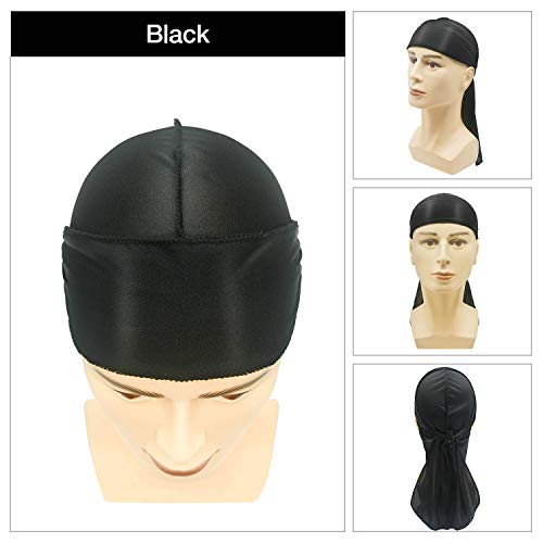 Hairizone 3 piezas de Durag Suave Sedoso Gorra para hombres Mujeres con capucha 1 Wave (negro, blanco, rojo vino)