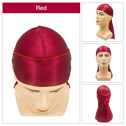 Hairizone 3 piezas de Durag Suave Sedoso Gorra para hombres Mujeres con capucha 1 Wave (negro, blanco, rojo vino)