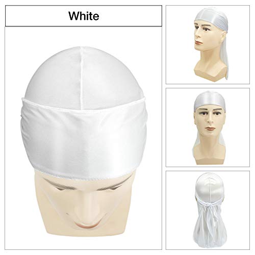 Hairizone 3 piezas de Durag Suave Sedoso Gorra para hombres Mujeres con capucha 1 Wave (negro, blanco, rojo vino)