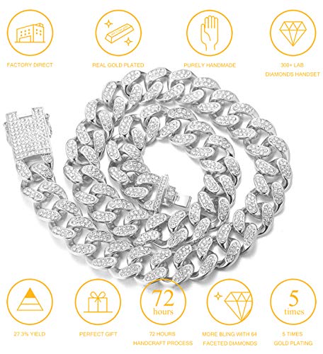 HALUKAKAH Gold Chain for Men Iced out,20MM Men's Cuban Link Chain Miami Platinum White Gold Finish Choker Necklace 45cm,Full Cz Diamond Cut Prong Set,Gift for Him