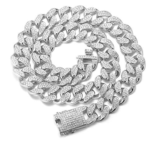HALUKAKAH Gold Chain for Men Iced out,20MM Men's Cuban Link Chain Miami Platinum White Gold Finish Choker Necklace 45cm,Full Cz Diamond Cut Prong Set,Gift for Him
