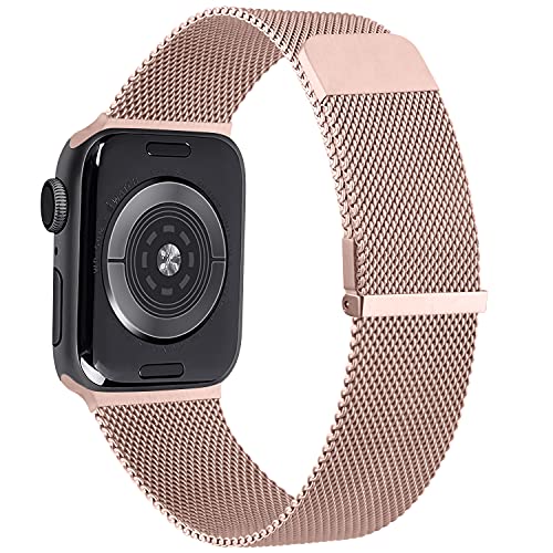 Hanama Correa Compatible con Apple Watch Correa 38mm 40mm 41mm 42mm 44mm 45mm, Pulseras de Repuesto de Metal de Acero Inoxidable Clásico para iWatch Series SE 7 6 5 4 3 2 1 (38mm/40mm/41mm, Rosa)