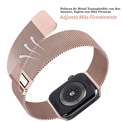 Hanama Correa Compatible con Apple Watch Correa 38mm 40mm 41mm 42mm 44mm 45mm, Pulseras de Repuesto de Metal de Acero Inoxidable Clásico para iWatch Series SE 7 6 5 4 3 2 1 (38mm/40mm/41mm, Rosa)