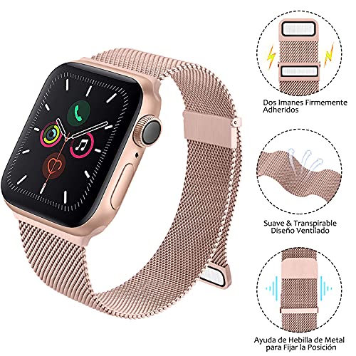 Hanama Correa Compatible con Apple Watch Correa 38mm 40mm 41mm 42mm 44mm 45mm, Pulseras de Repuesto de Metal de Acero Inoxidable Clásico para iWatch Series SE 7 6 5 4 3 2 1 (38mm/40mm/41mm, Rosa)